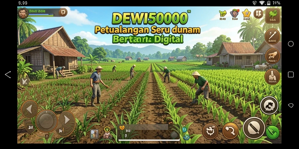 Screenshot gameplay DEWI5000 menampilkan ladang yang subur dan grafik yang memukau.