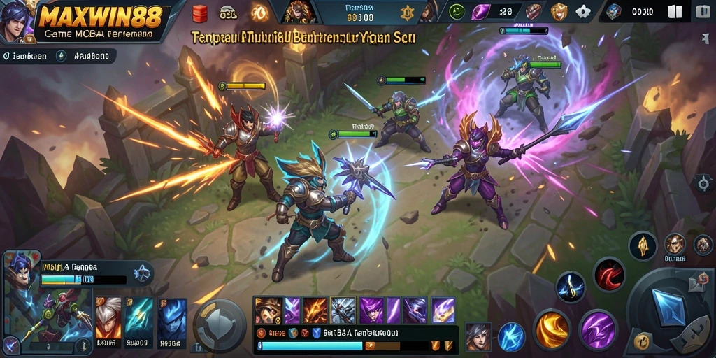Screenshot gameplay MOBA yang intens dan menegangkan di MAXWIN88.