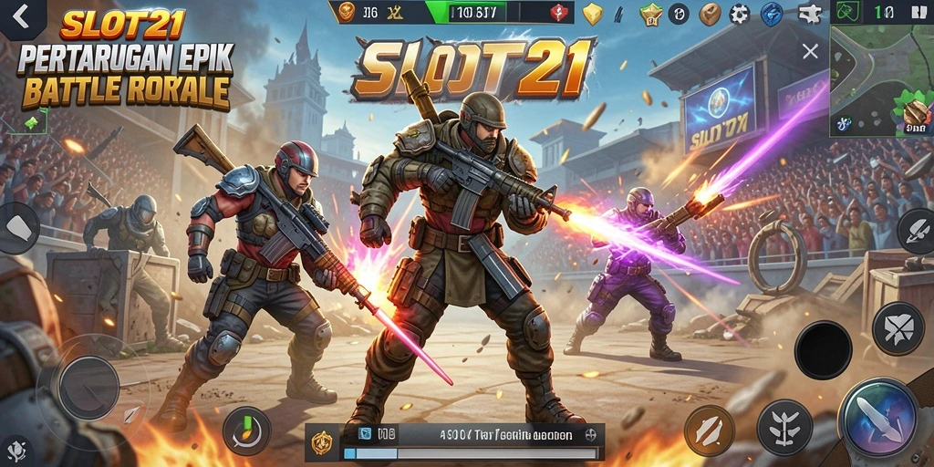 Gameplay SLOT21 menegangkan dan penuh aksi di arena Battle Royale.